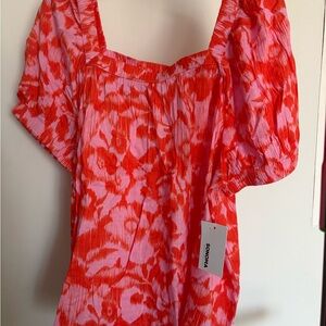 Sonoma Pink and Red Floral Square-Neck Puff Sleeve Top